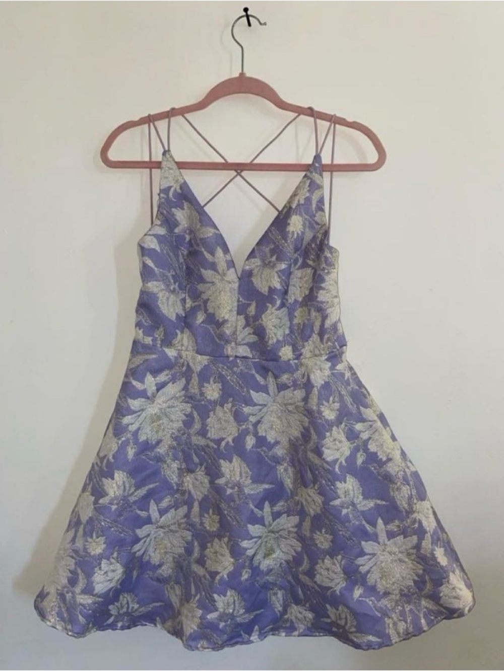 Lulu’s Lavender Floral Fit-and-Flare Dress with Metallic Accents